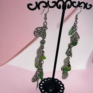 Mother of Pearl & Silver-Tone Filigree Teardrops Long Dangle 3.5 Inch Earrings!